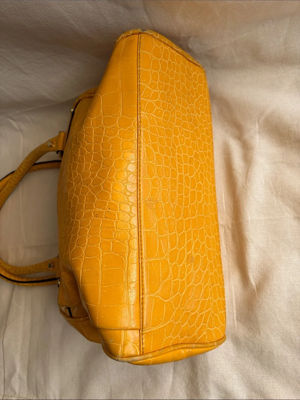 Anne Klein Mustard Croc-Embossed Top-Handle Satchel